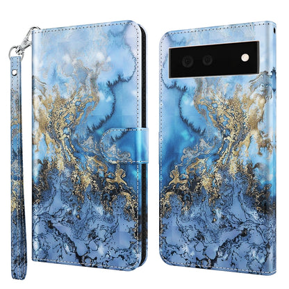 Printed TPU leather folio phone case with wrist strap; blue watercolor landscape with gold accents.