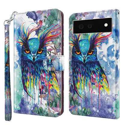 Watercolor owl flip phone case with wrist strap, TPU/PU leather; camera cutout on front