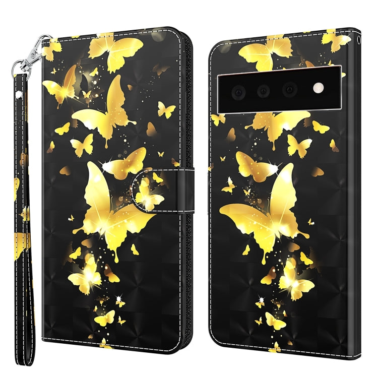 Black phone wallet case with gold butterfly pattern, folio cover and wrist strap view.