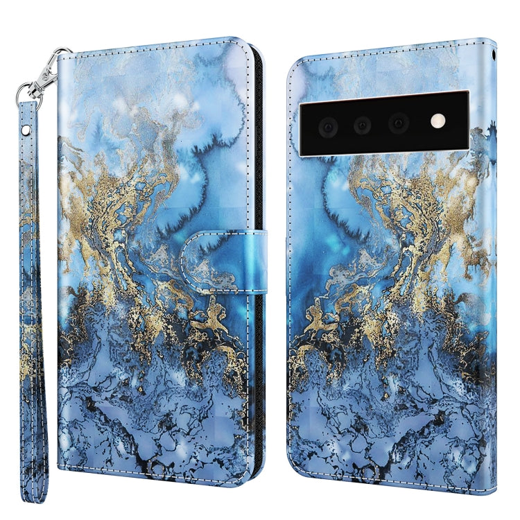 Printed TPU leather folio phone case with wrist strap; blue/gold marble texture and cutouts.