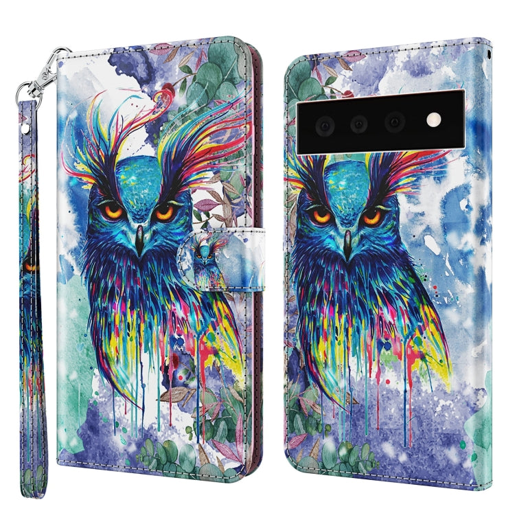 Watercolor owl flip phone case with wrist strap, TPU/PU leather; raised camera bar detail
