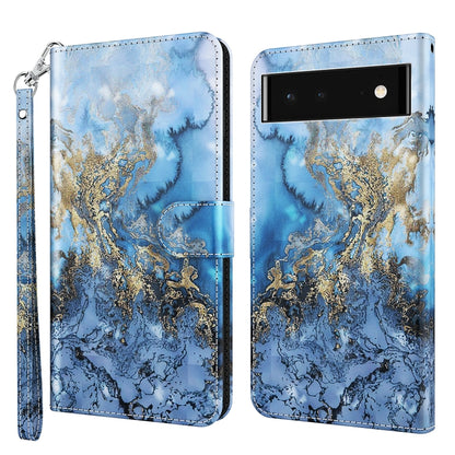Printed TPU leather folio phone case with wrist strap; blue watercolor background with gold swirls.