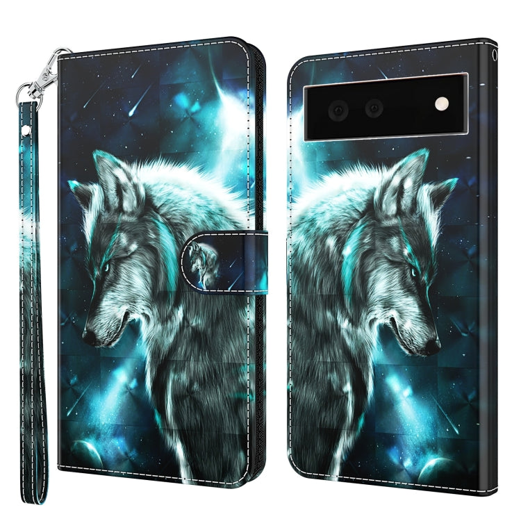 Dark phone case with blue wolf 3D painting pattern and front opening for charging port