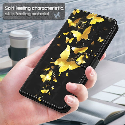 Black wallet phone case with yellow butterfly 3D pattern, held in hand