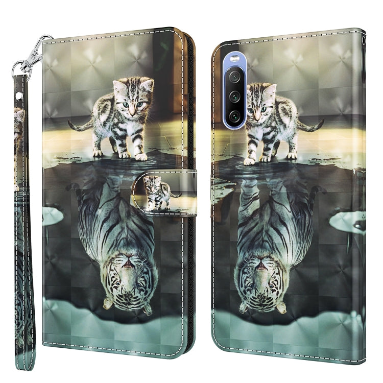 Phone case with tabby cat graphic, leather-look finish, wrist strap, camera cutout