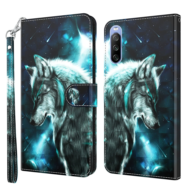 Blue wolf 3D pattern phone case with wallet-style cover and raised camera area