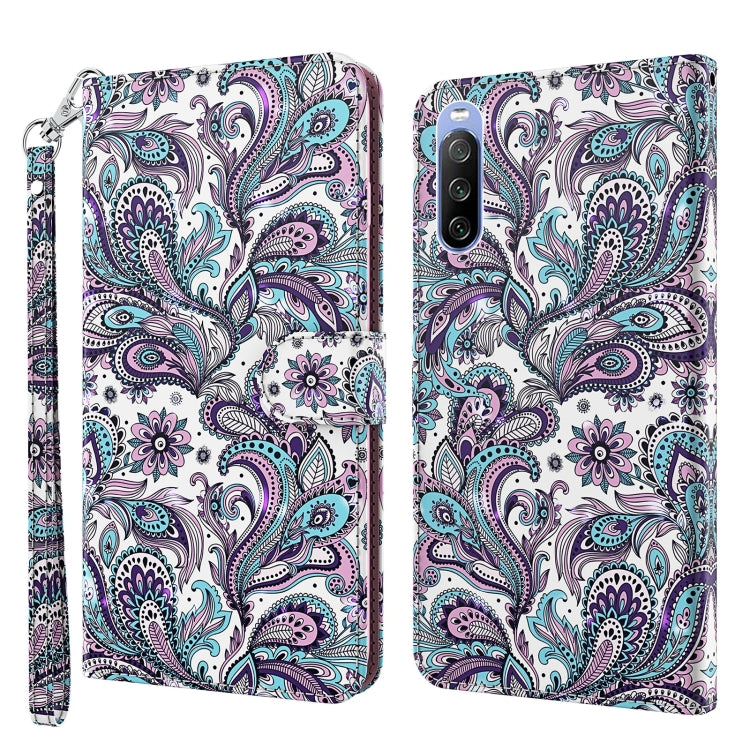 White phone case with purple and teal paisley floral pattern, front cover and back panel