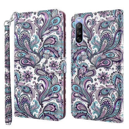 White phone case with purple and teal paisley floral pattern, front cover and back panel