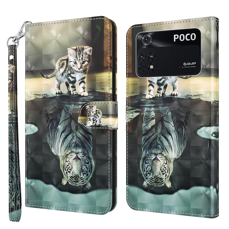 Phone case with cat-and-reflection 3D painting pattern on black wallet folio.