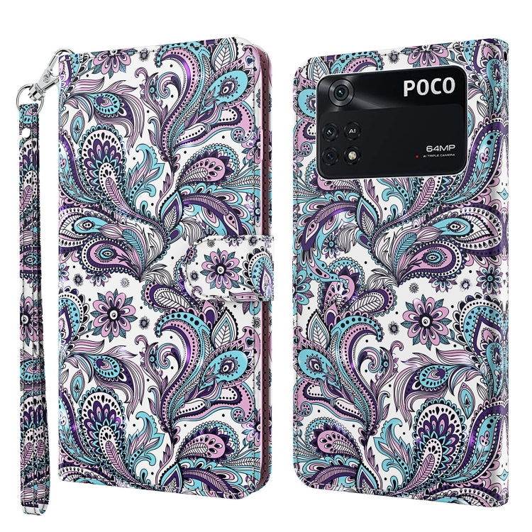Phone wallet case with colorful paisley bird pattern, wrist strap, and flip cover