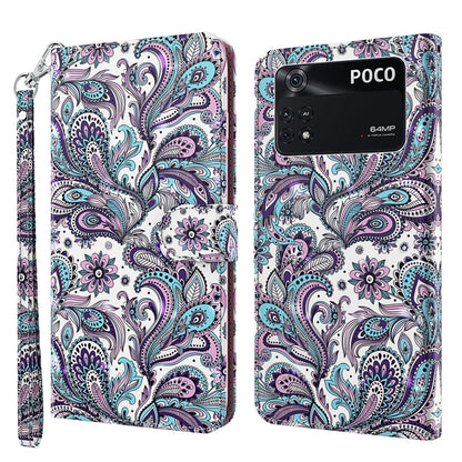 Phone wallet case with colorful paisley bird pattern, wrist strap, and flip cover