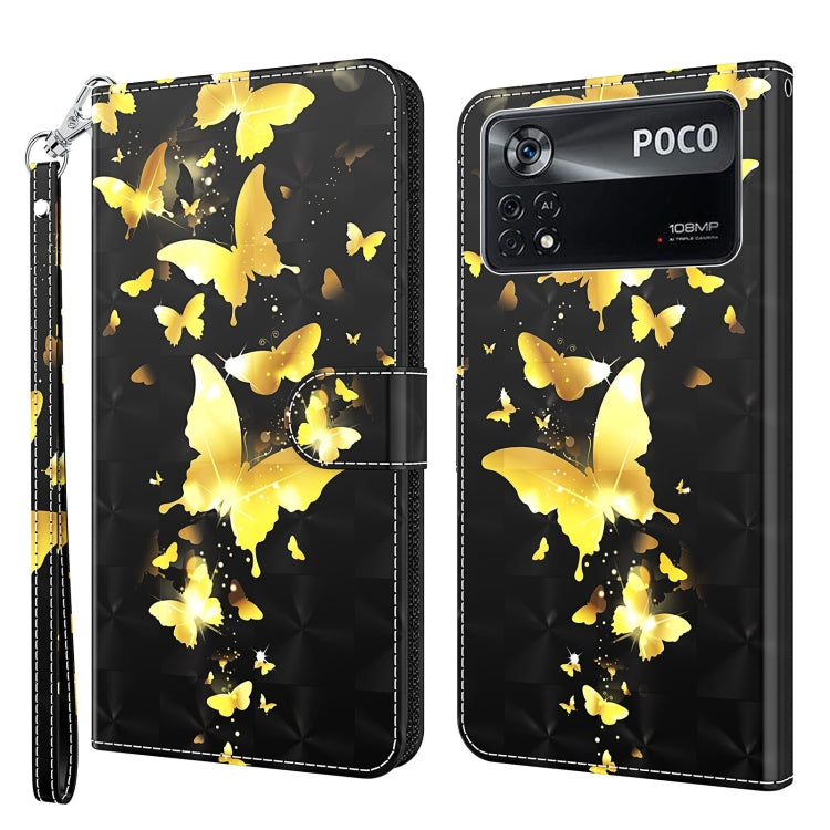 Phone wallet case with golden butterflies on dark background, wrist strap, flip cover