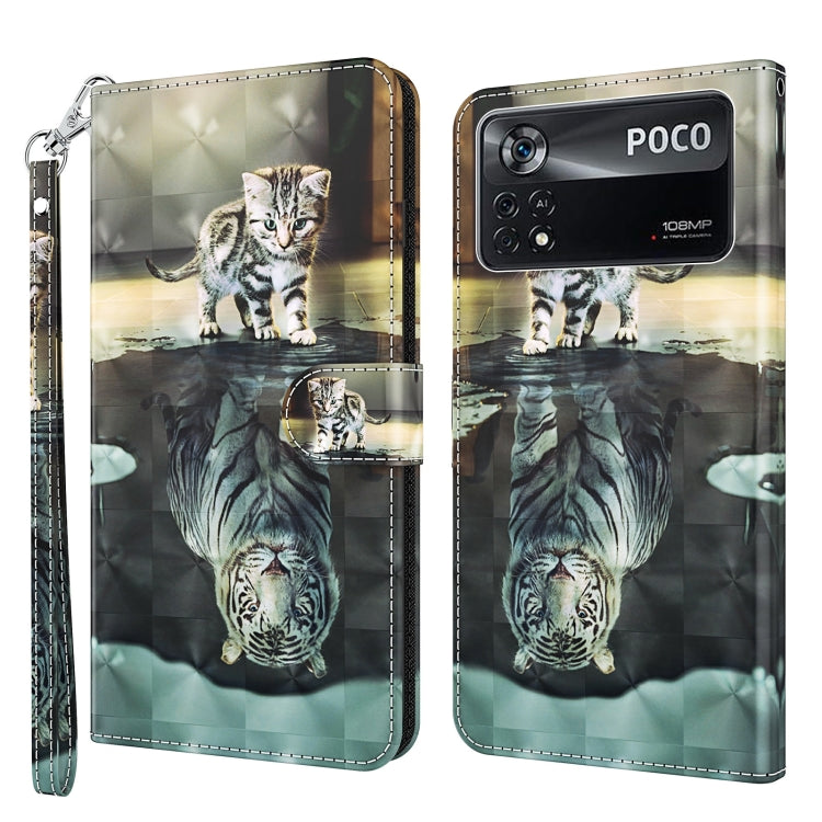 Phone wallet case with cat kitten illustration and mirrored reflection, wrist strap, flip cover