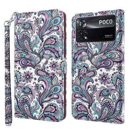 Printed phone wallet case with wrist strap, paisley bird pattern in purple and teal