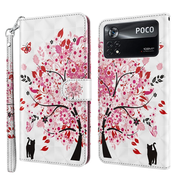 Printed phone wallet case with wrist strap, white base with red tree-and-cat silhouette pattern