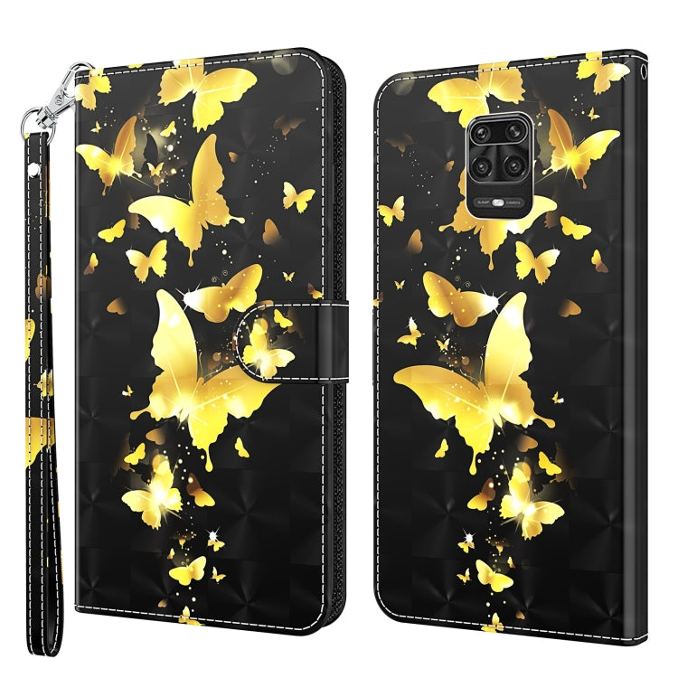 Printed phone wallet case with wrist strap, black base with yellow butterflies