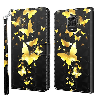 Printed phone wallet case with wrist strap, black base with yellow butterflies