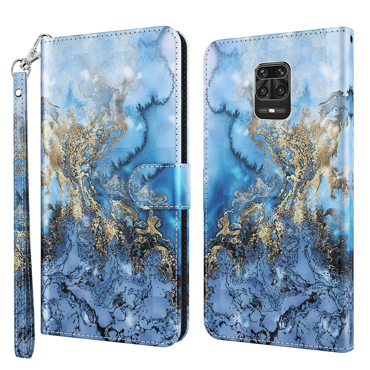 Printed phone wallet case with wrist strap, blue marble look with gold floral swirl
