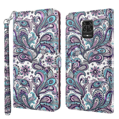 3D paisley print phone case with purple, teal, and white bird motif; wrist strap