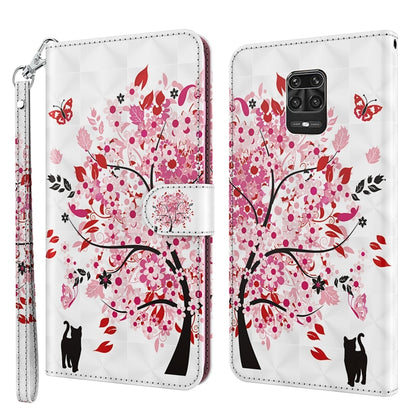 3D tree blossom phone case with red and pink flowers, black cat silhouettes; wrist strap