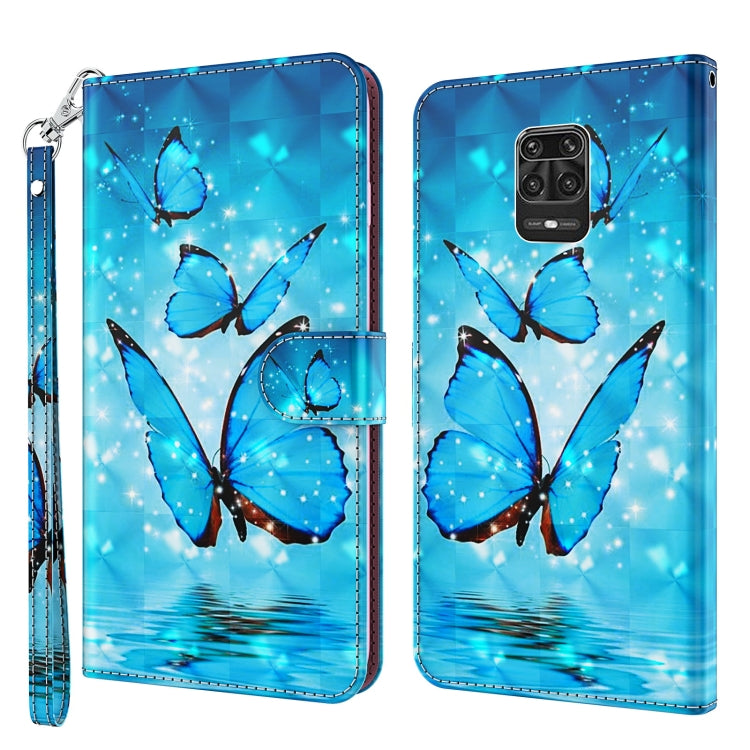 3D blue butterfly phone case with starry speckles; folio stand and wrist strap
