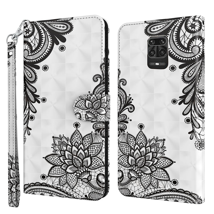 3D black and white floral medallion phone case with mandala-style pattern; wrist strap