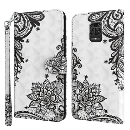 3D black and white floral medallion phone case with mandala-style pattern; wrist strap