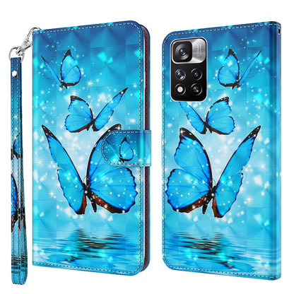 Butterfly watercolor phone case in blue with wrist strap and flip cover