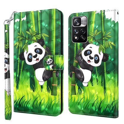 Panda in bamboo phone case with green background and wrist strap, flip cover