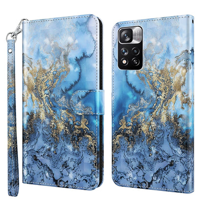 Blue marble phone case with gold ornamental pattern and wrist strap, flip cover