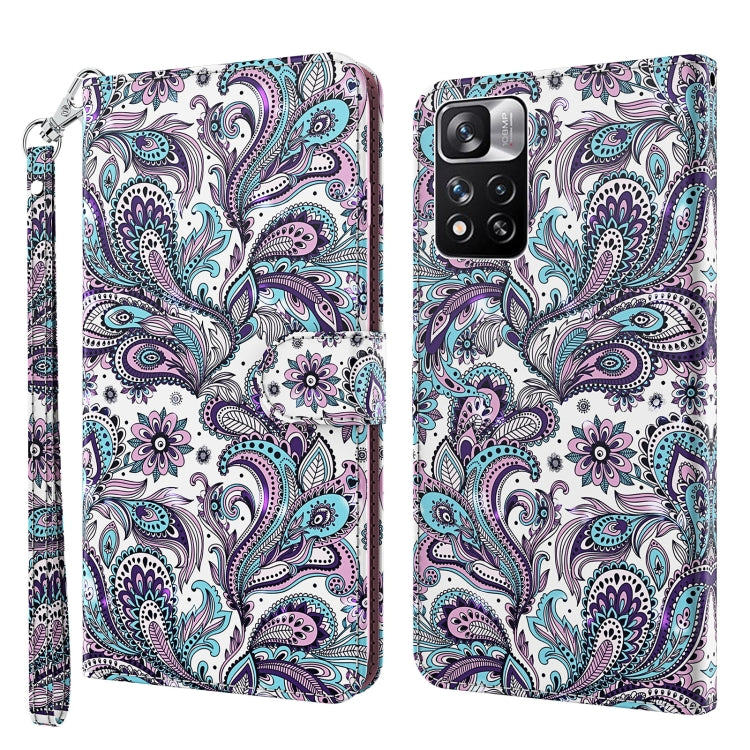Paisley patterned folio phone case with wrist strap, purple and teal bird motifs.