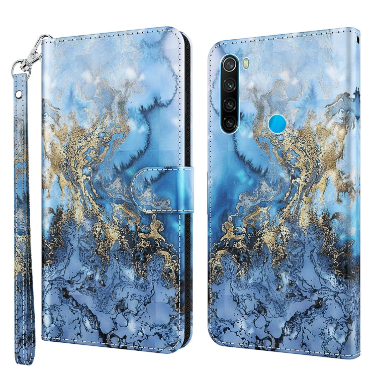 Ornate watercolor pattern folio phone case with wrist strap, blue and gold swirling design.