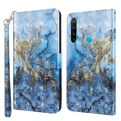 Ornate watercolor pattern folio phone case with wrist strap, blue and gold swirling design.