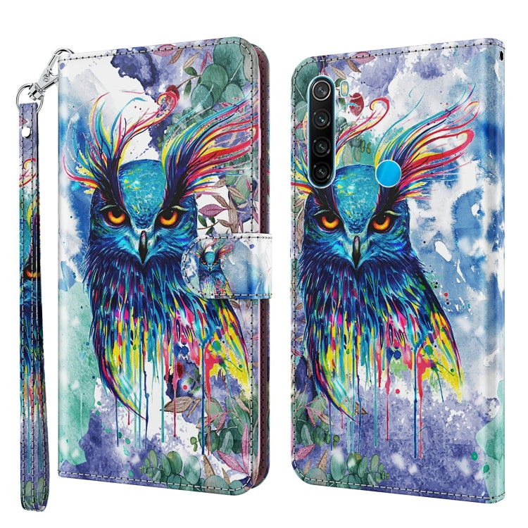 Watercolor blue owl phone case with colorful paint splashes, wallet-style flap