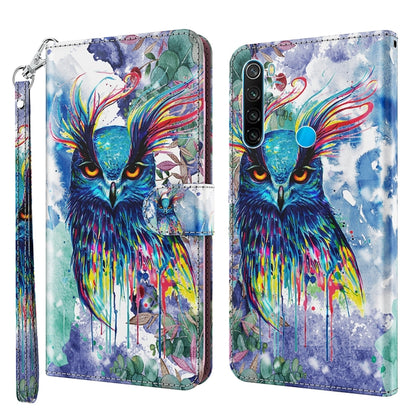 Watercolor blue owl phone case with colorful paint splashes, wallet-style flap