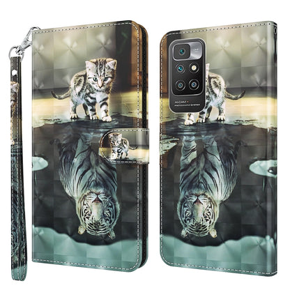 Kitten cat and tiger animal illustration phone case with mirrored reflections, wallet-style flap