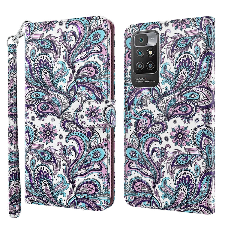 Folio phone case with wrist strap, purple and teal paisley pattern.