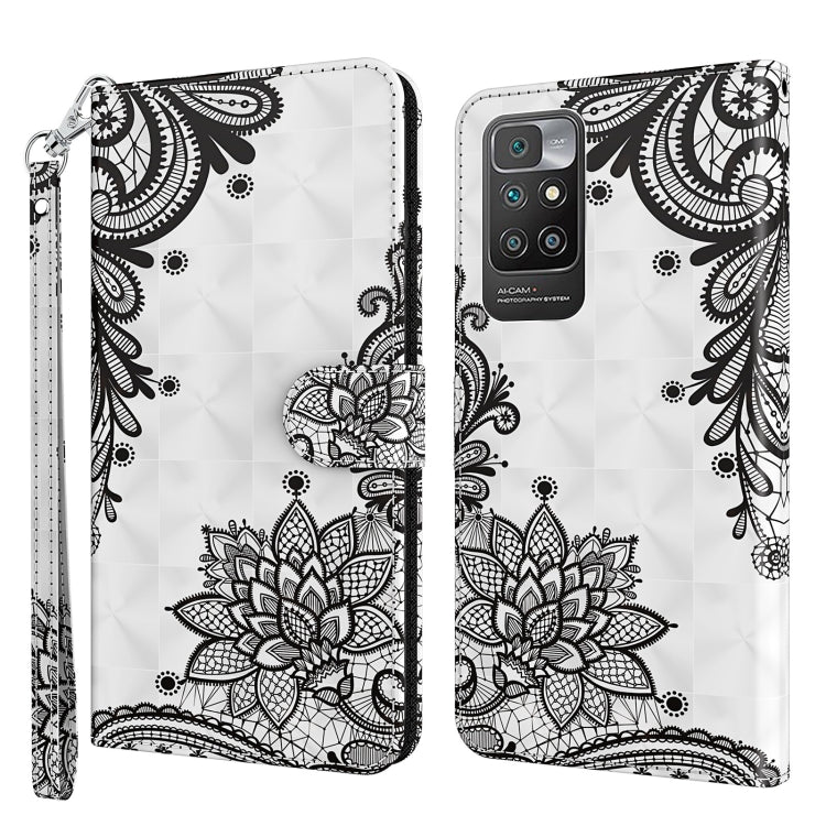 Folio phone case with wrist strap, black-and-white floral lace pattern.