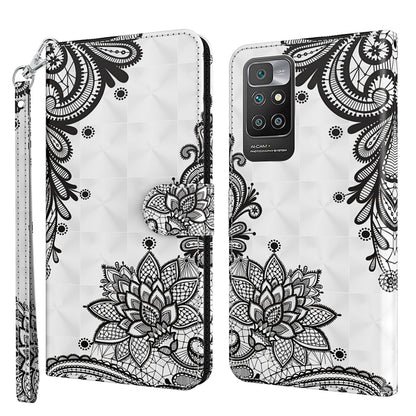 Folio phone case with wrist strap, black-and-white floral lace pattern.
