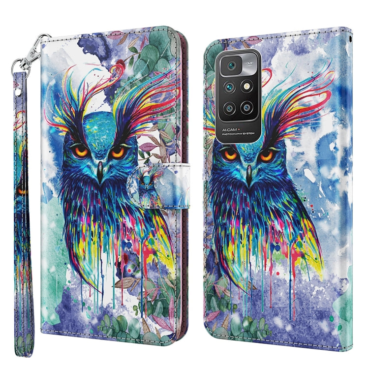 Folio phone case with wrist strap, colorful blue owl watercolor design.