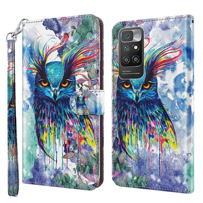 Folio phone case with wrist strap, colorful blue owl watercolor design.