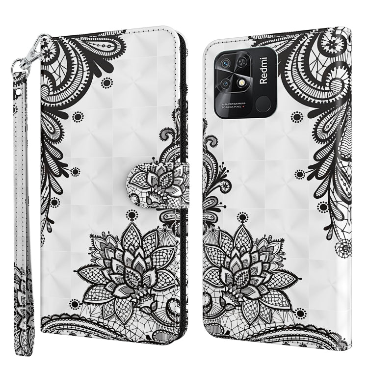 Black-and-white floral lotus phone case with wrist strap, folio wallet style and flap