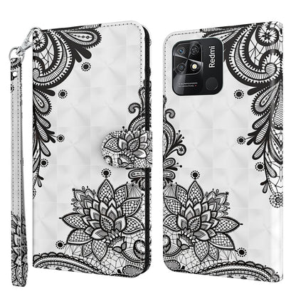 Black-and-white floral lotus phone case with wrist strap, folio wallet style and flap