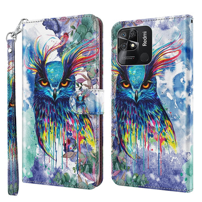 Colorful watercolor owl phone case with wrist strap, folio wallet cover and magnetic flap