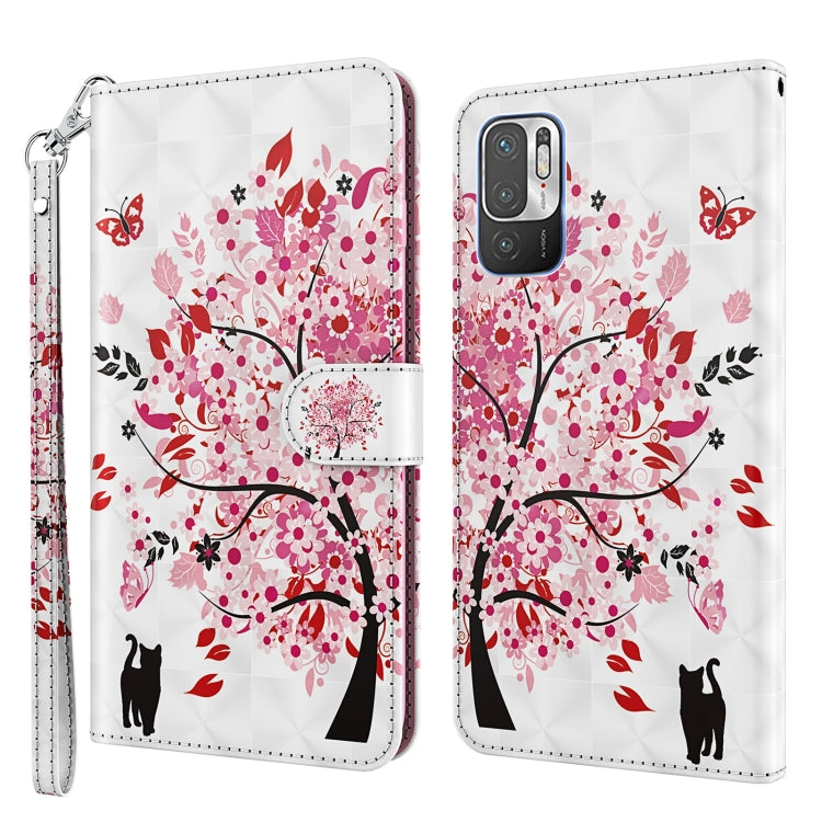 Pink tree and cat print phone case with wrist strap; butterflies and flowers design