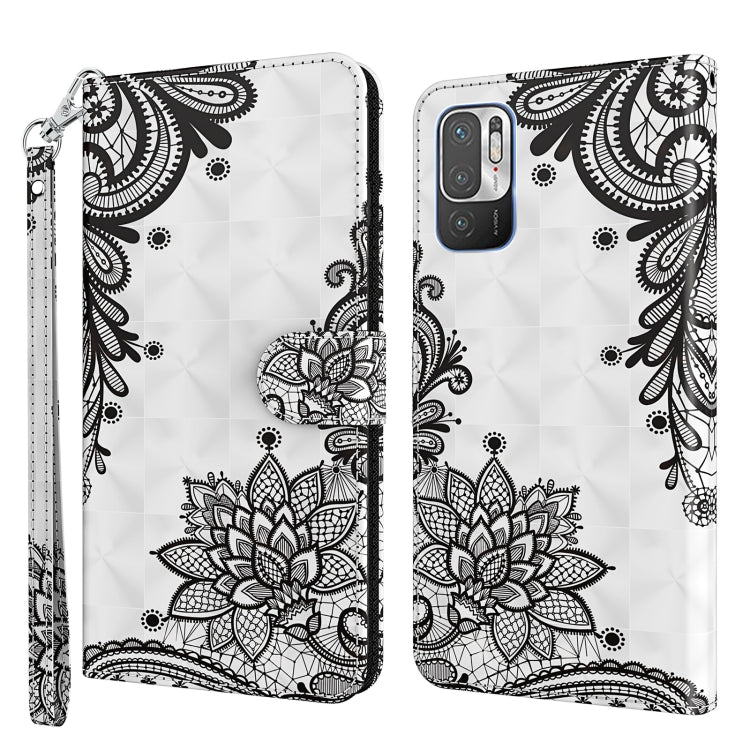 Black floral mandala phone case with wrist strap; white background, embossed pattern