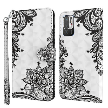 Black floral mandala phone case with wrist strap; white background, embossed pattern