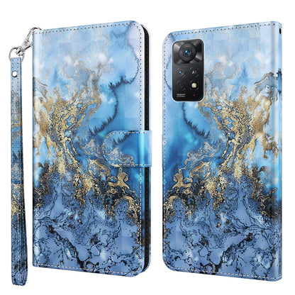 Blue marble and gold vein phone case with wrist strap; textured decorative pattern