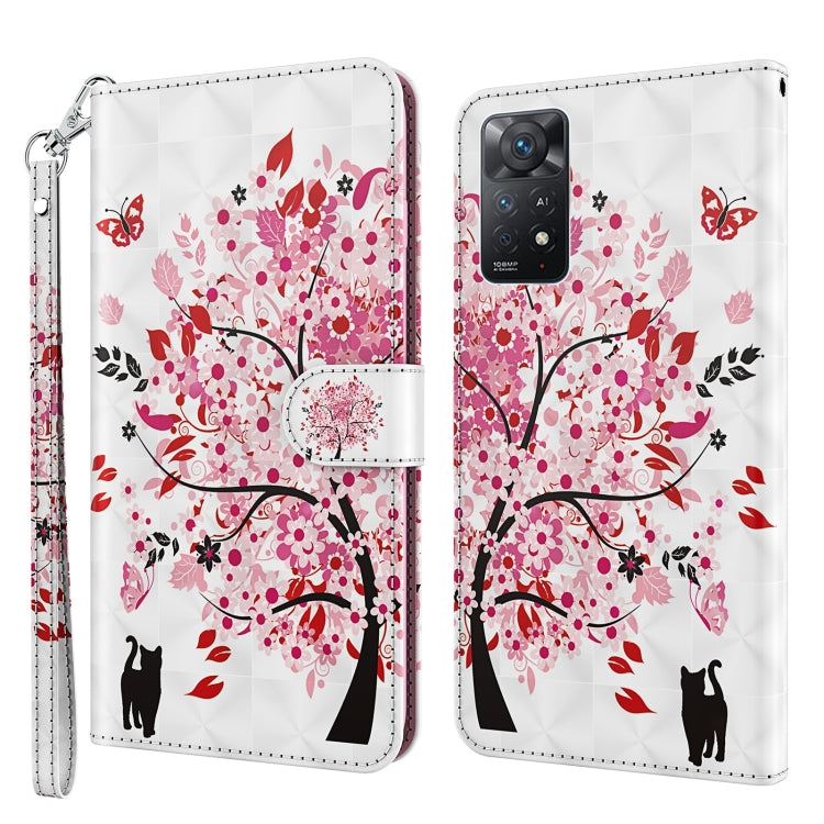 3D painting pattern TPU PU leather phone case with pink cherry blossom tree and cat silhouettes