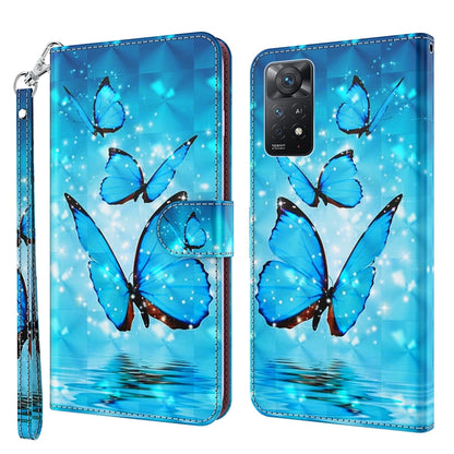 Phone case with blue butterfly artwork and wrist strap, folio-style card holder